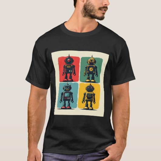 Retro Sci Fi Cartoon Robots T-shirt (Voorkant)