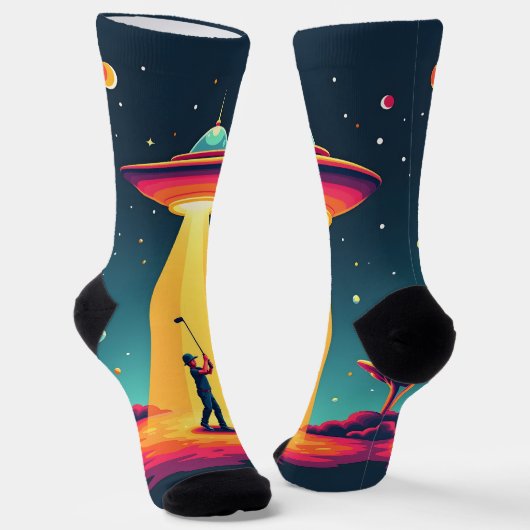Retro Sci Fi Cartoon Rocket Ship en Golfer Sokken (Gebogen)