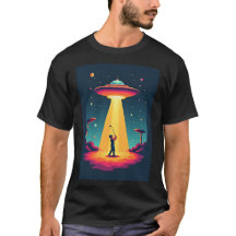 Retro Sci Fi Cartoon Rocket Ship en Golfer