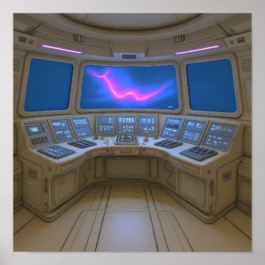 Retro Sci-Fi Cockpit: Pilot's Uplink Console Art Poster (Voorkant)