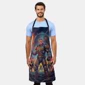 Retro Sci Fi Comic Galactic Grill Master Funny BBQ Schort (Gedragen)