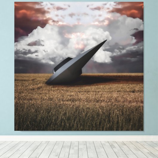 Retro Sci - fi. Crashed UFO Canvas Afdruk (Insitu (Houten vloer))