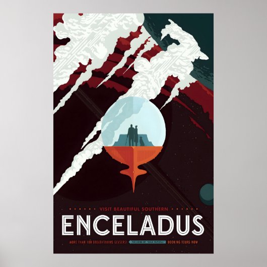 Retro Sci-Fi Enceladus Reisposter Futuristisch Poster (Voorkant)