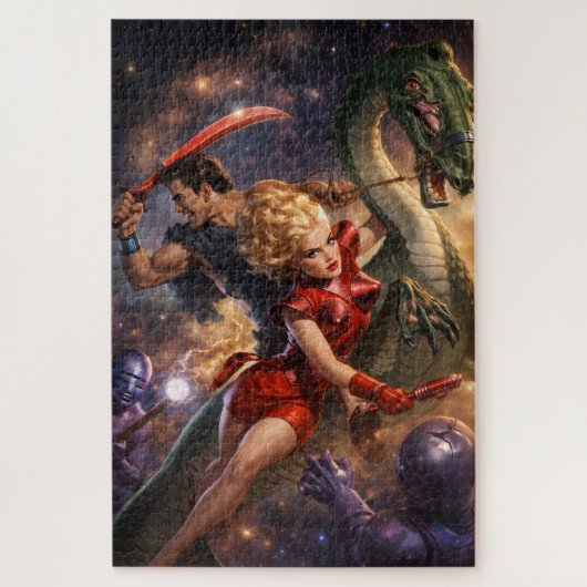 Retro Sci-Fi Fantasie Ruimte Kunst Legpuzzel (Verticaal)