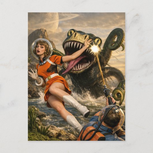 Retro Sci-Fi Fantasie Ruimtemonster Kunst Briefkaart (Voorkant)