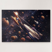 Retro Sci-Fi Fantasie Ruimteslag Kunst Legpuzzel (Horizontaal)