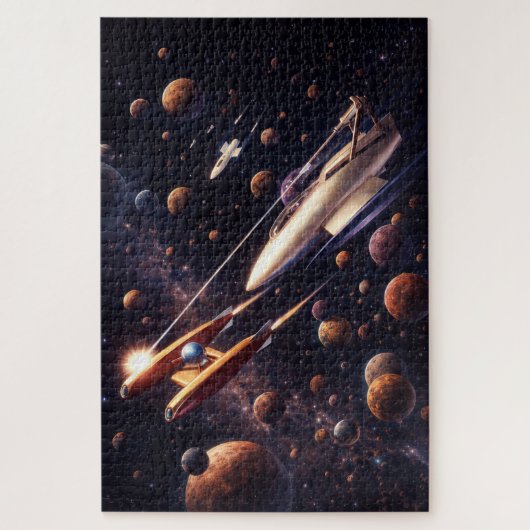 Retro Sci-Fi Fantasie Ruimteslag Kunst Legpuzzel (Verticaal)