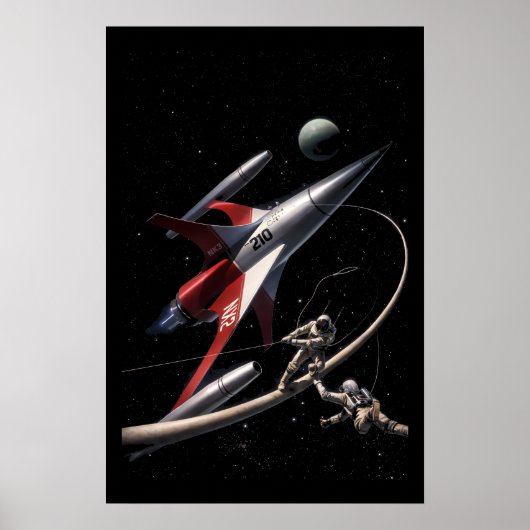 Retro Sci-Fi Fantasy Ruimte Astronauten Kunst Poster (Voorkant)