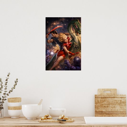 Retro Sci-Fi Fantasy Space Art Poster (Keuken)