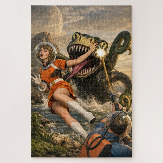 Retro Sci-Fi Fantasy Space Monster Art Legpuzzel (Verticaal)