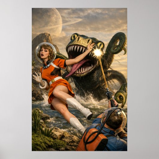 Retro Sci-Fi Fantasy Space Monster Art Poster (Voorkant)