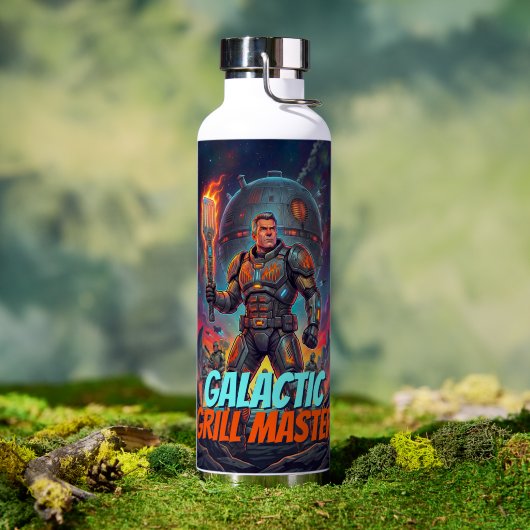 Retro Sci-Fi Galactische Grillmaster Pop Art Strip Waterfles (Buiten (Gedraaid) )
