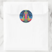 Retro Sci-Fi Hero Over Cityscape Ronde Sticker (Tas)