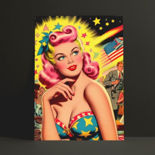 Retro Sci-fi Kitsch Meisje Briefkaart