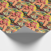 Retro Sci-fi Kitsch Meisje Cadeaupapier (Hoek)