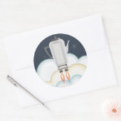 Retro sci-fi koffiepot percolator raketschip ronde sticker (Envelop)