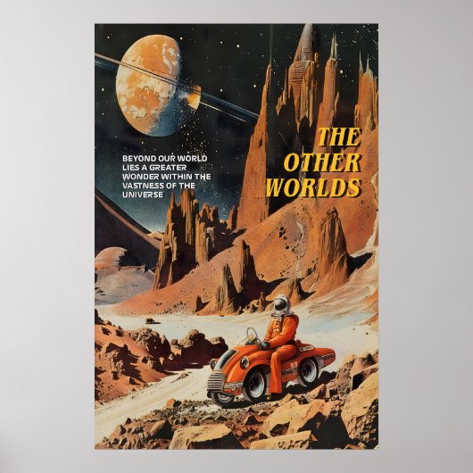 Retro Sci-Fi-kunstprint Galactische Scooter Rit Poster (Voorkant)