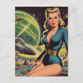 Retro Sci Fi Meisje Briefkaart (Voorkant)