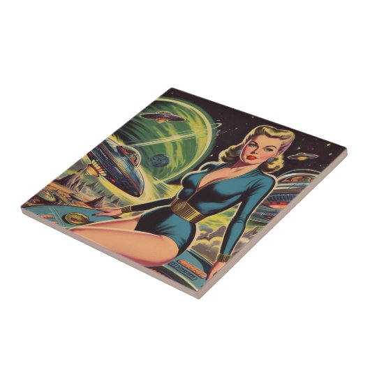 Retro Sci Fi Meisje Tegeltje (Zijkant)