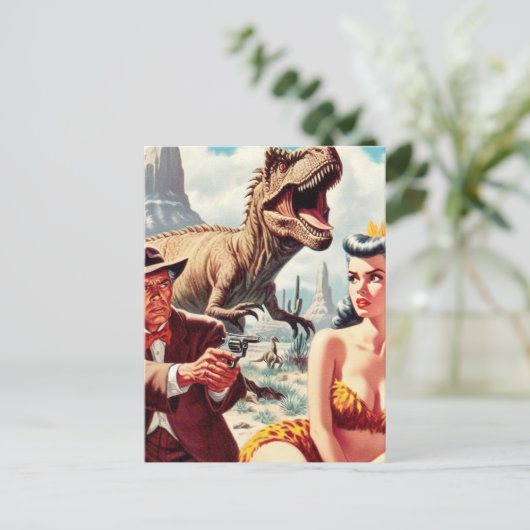 Retro Sci-Fi Pin Up Briefkaart (Staand voorkant)