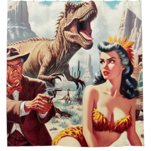 Retro Sci-Fi Pin Up Douchegordijn (Voorkant)