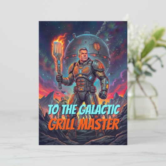 Retro Sci-Fi Pop Art Galactische Grillmaster Strip Bedankkaart (Staand voorkant)