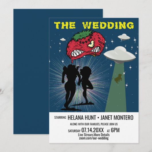 Retro Sci Fi Poster Lesbian Virtual Wedding Kaart (Voorkant / Achterkant)