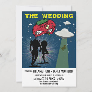 Retro Sci Fi Poster Lesbian Virtual Wedding Kaart