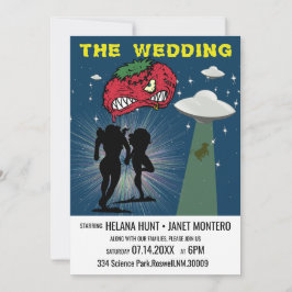 Retro Sci Fi Poster Lesbian Wedding Kaart
