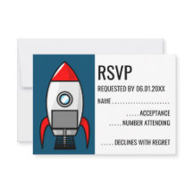 Retro Sci-Fi raket RSVP kaart