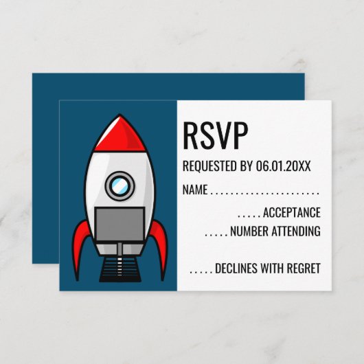 Retro Sci-Fi raket RSVP kaart (Voorkant / Achterkant)