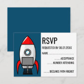 Retro Sci-Fi Raket RSVP-kaart RSVP Kaartje (Voorkant / Achterkant)