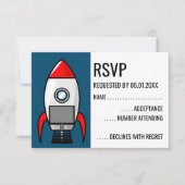 Retro Sci Fi Rocket RSVP-kaart RSVP Kaartje (Voorkant)