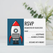 Retro Sci Fi Rocket RSVP-kaart RSVP Kaartje (Staand voorkant)