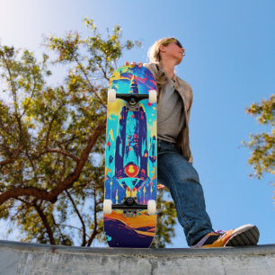 Retro Sci Fi Ruimteraket Kleurrijk Skateboarddek Persoonlijk Skateboard