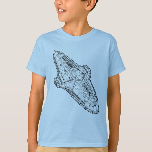 Retro Sci-Fi Ruimteschip Blauwdruk Kunst T-shirt (Voorkant)