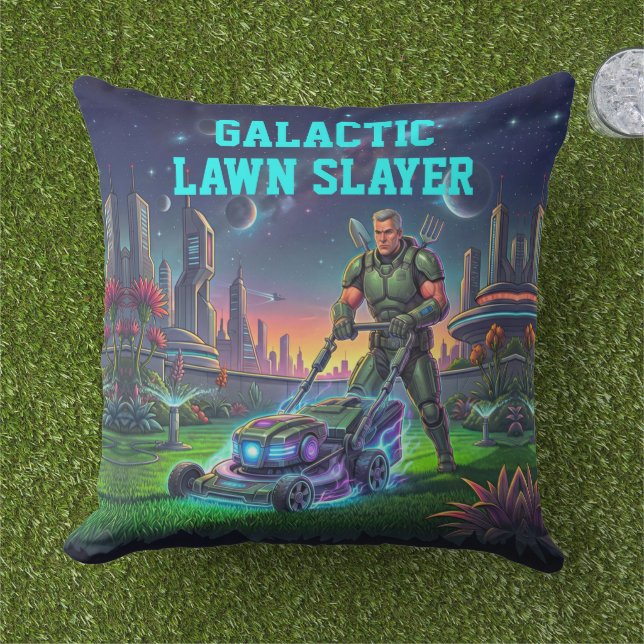 Retro Sci-fi Ruimtevaarder Gazon Slayer Huis Decor Buitenkussen (Gras)