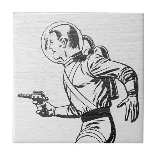 Retro Sci-Fi Ruimtevaarder Tegeltje (Voorkant)