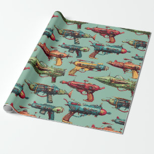 Retro Sci-Fi Straalpistoolpatroon Inpakpapier