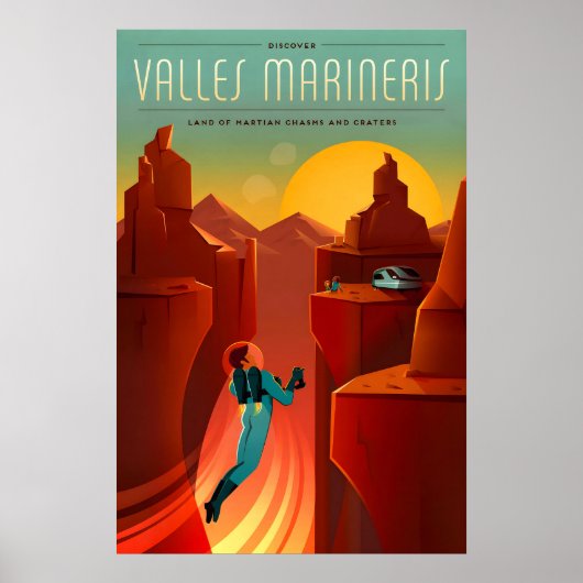 Retro Sci-Fi Valles Marineris Reisposter Poster (Voorkant)