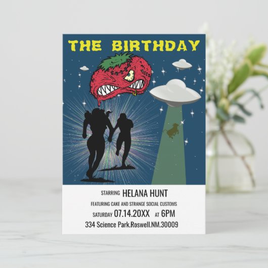 Retro Sci Fi verjaardagsfeestje Poster Kaart (Staand voorkant)