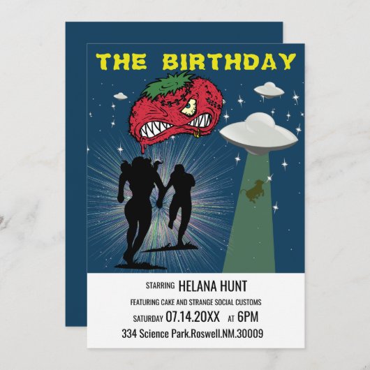 Retro Sci Fi verjaardagsfeestje Poster Kaart (Voorkant / Achterkant)