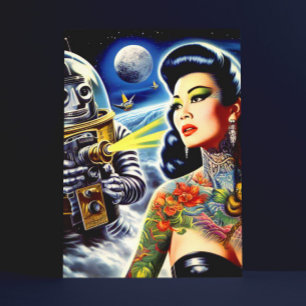Retro Sci-Fi Vrouw Briefkaart