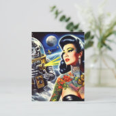 Retro Sci-Fi Vrouw Briefkaart (Staand voorkant)