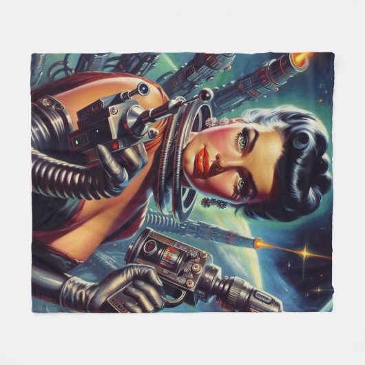 Retro Sci-Fi Vrouw Schilderen Fleece Deken (Voorkant (Horizontaal))