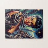 Retro Sci-Fi Vrouw Schilderen Legpuzzel (Horizontaal)