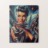 Retro Sci-Fi Vrouw Schilderen Legpuzzel (Verticaal)