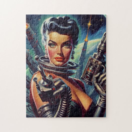 Retro Sci-Fi Vrouw Schilderen Legpuzzel (Verticaal)