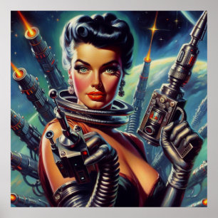 Retro Sci-Fi Vrouw Schilderen Poster