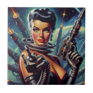Retro Sci-Fi Vrouw Schilderen Tegeltje
